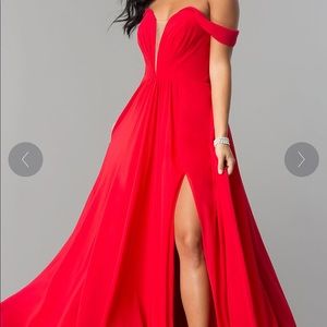 Faviana off the shoulder red prom dress